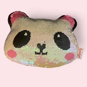 Reversible Sequin Panda Pillow - Pink and Black